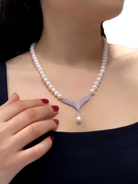 Suyolu Çok Şık Özel Tasarım Gerdanlık 925 Gümüş İnci Kolye