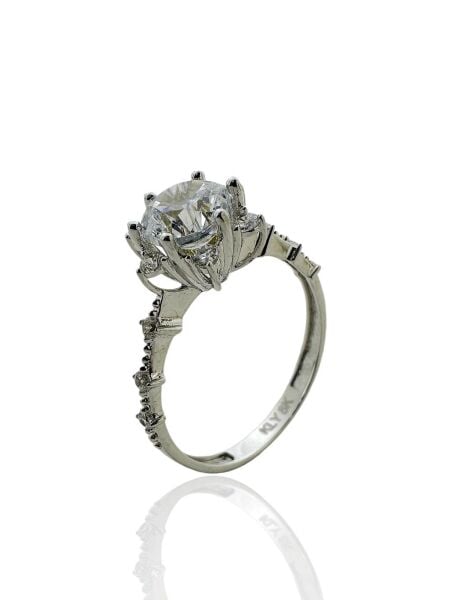 Üst Kalite Beyaz Altın Tektaş Lotus Yüzük