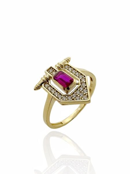 Minik Baget Yakut Taşlı Özel Tasarım Trend Tarz 14 Ayar Altın Yüzük