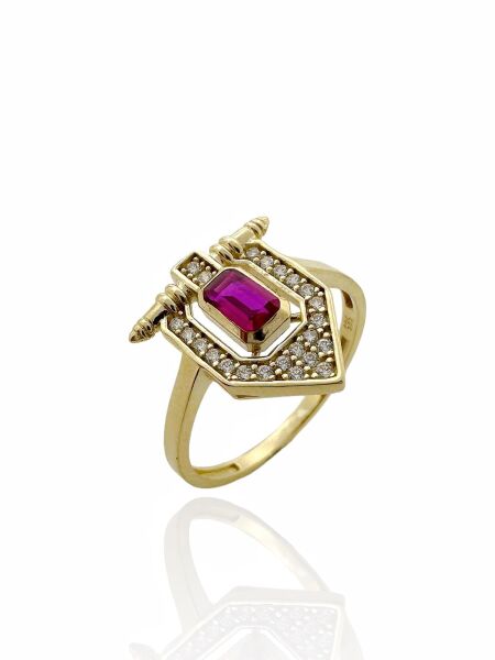 Minik Baget Yakut Taşlı Özel Tasarım Trend Tarz 14 Ayar Altın Yüzük