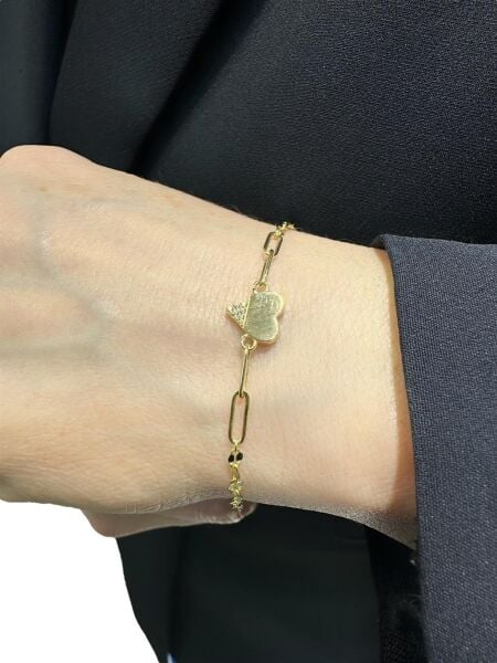 İtalyan Işıltı Zincir Sade Kalp Ataç Çok Şık Altın Bileklik