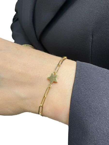 İtalyan Ataç Zincir Taşsız Minik Yıldız Çok Şık Altın Bileklik