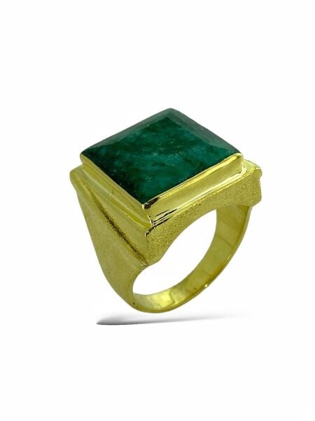 14 Ayar Altın Doğal Zümrüt Taş Özel Tasarım Erkek Yüzük