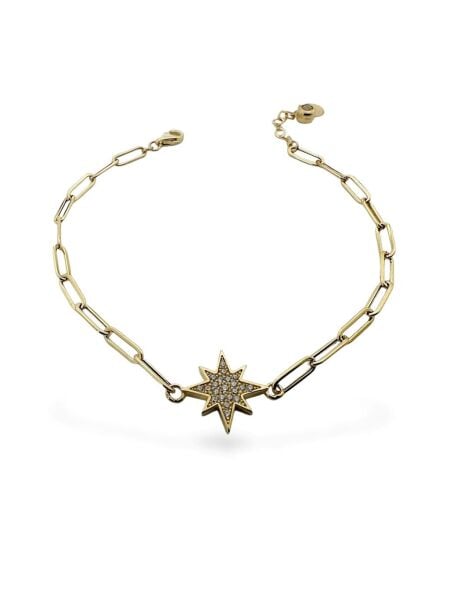 İtalyan Ataç Zincir Kutup Yıldızı Çok Şık Altın Bileklik