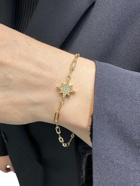 İtalyan Ataç Zincir Kutup Yıldızı Çok Şık Altın Bileklik