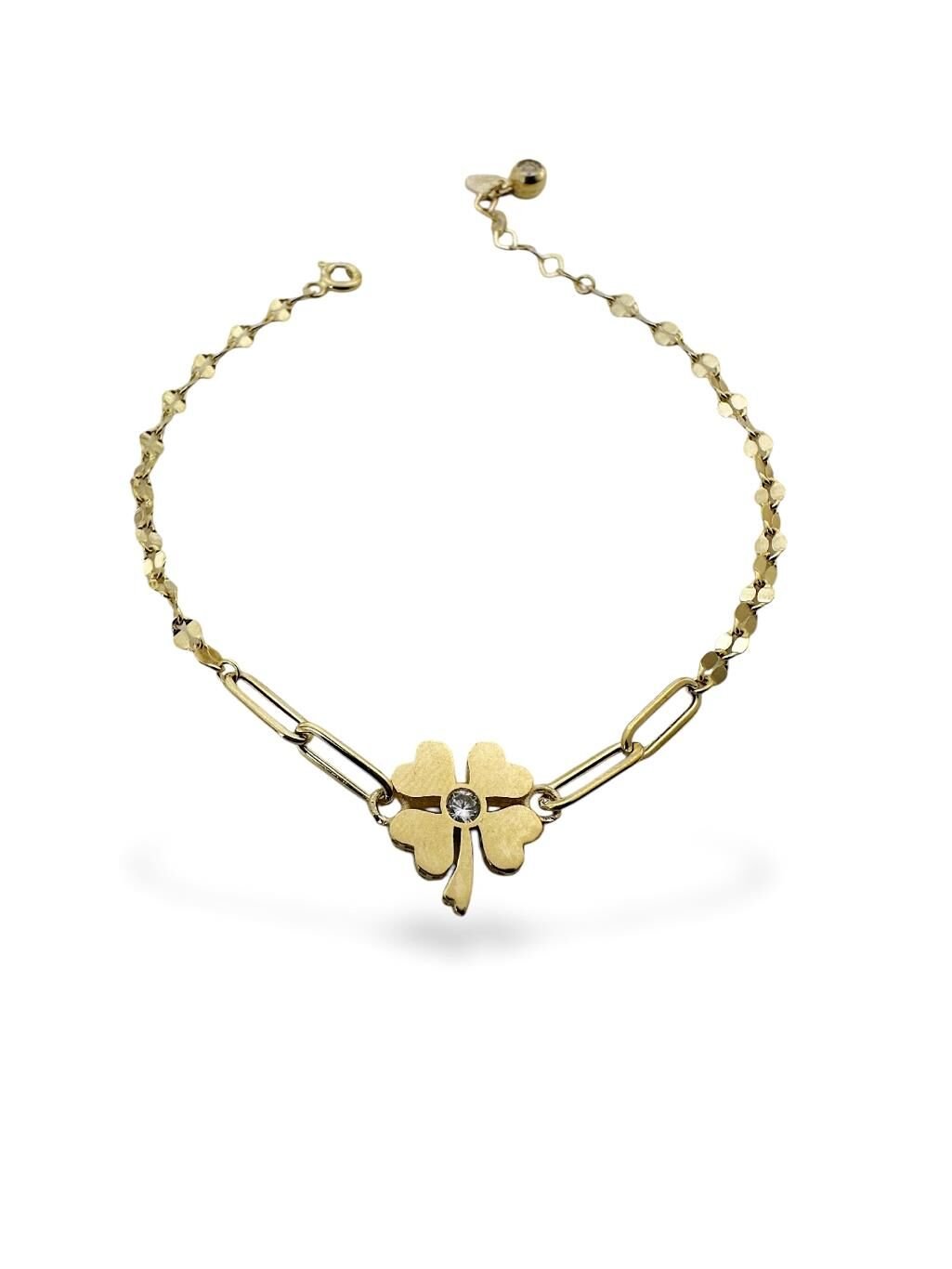 İtalyan Işıltılı Ataç Yonca Çok Şık Altın Bileklik