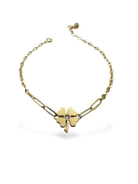 İtalyan Işıltılı Ataç Yonca Çok Şık Altın Bileklik