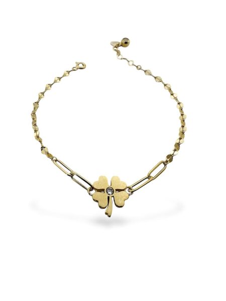 İtalyan Işıltılı Ataç Yonca Çok Şık Altın Bileklik