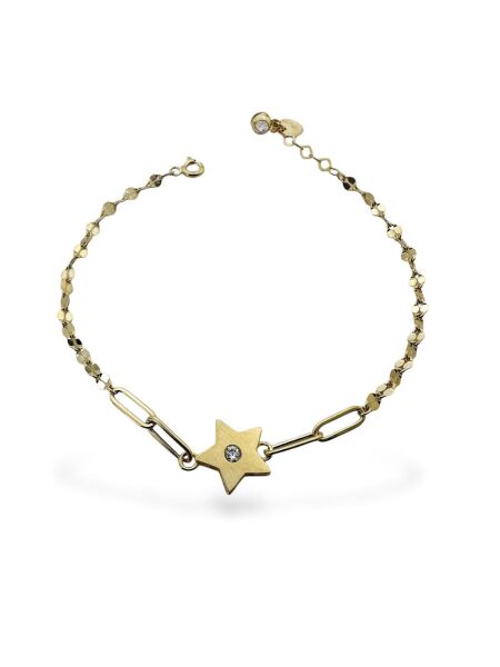 İtalyan Işıltılı Ataç Tek Taş Yıldız Çok Şık Altın Bileklik