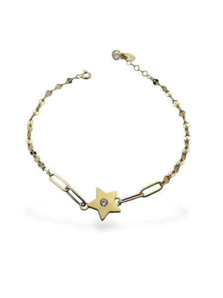 İtalyan Işıltılı Ataç Tek Taş Yıldız Çok Şık Altın Bileklik