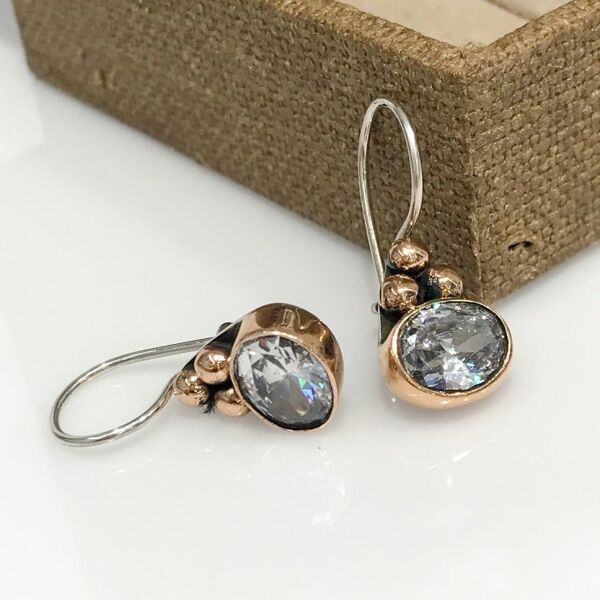 Oval Zirkon Taş Tamamı El Üretimi Gümüş Küpe