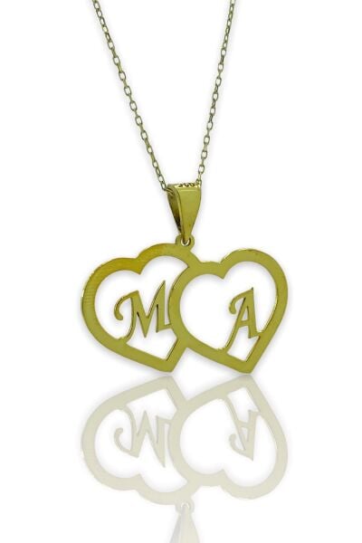 İki Kalp 2 Harf Altın Kaplama 925 Gümüş Kolye