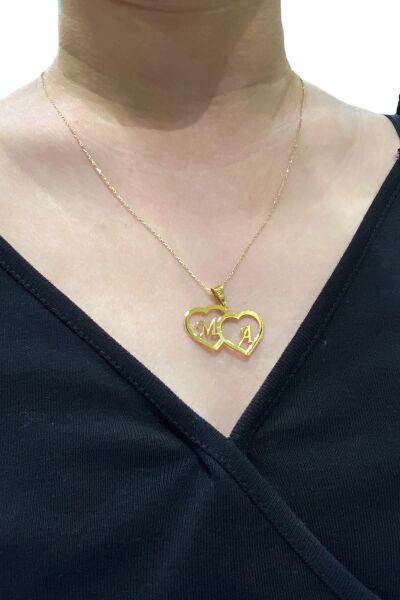 İki Kalp 2 Harf Altın Kaplama 925 Gümüş Kolye