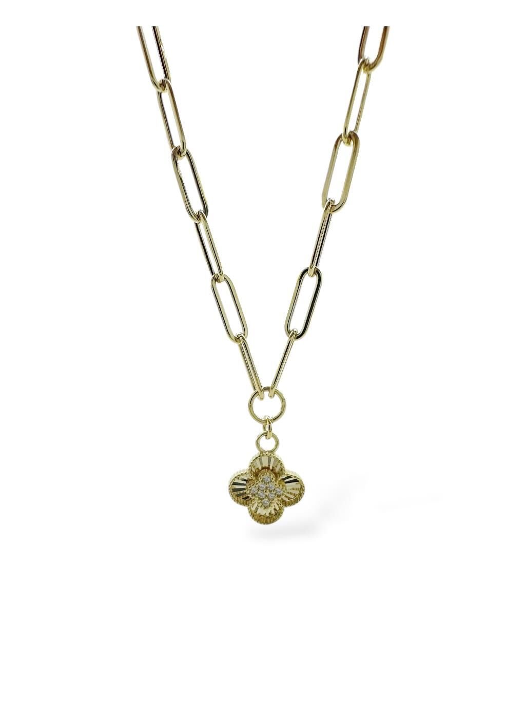 İtalyan Işıltılı Ataç Zincir Yonca Çok Şık Günlük Altın Kolye