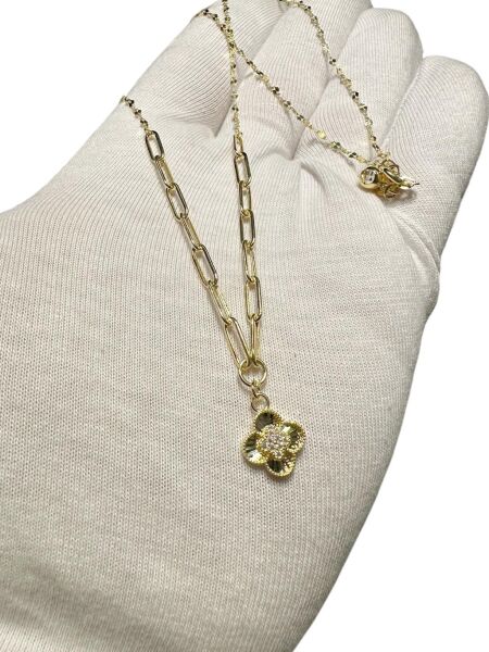 İtalyan Işıltılı Ataç Zincir Yonca Çok Şık Günlük Altın Kolye