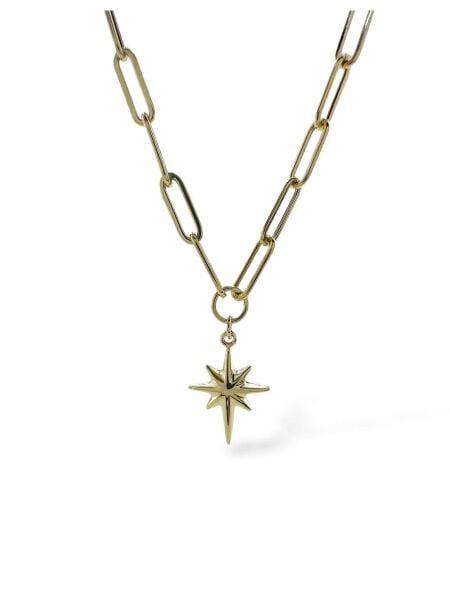 İtalyan Işıltılı Ataç Zincir Kutup Yıldızı Çok Şık Günlük Altın Kolye