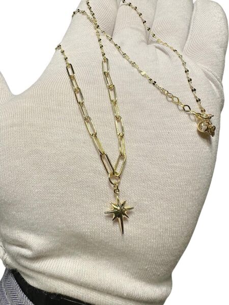 İtalyan Işıltılı Ataç Zincir Kutup Yıldızı Çok Şık Günlük Altın Kolye