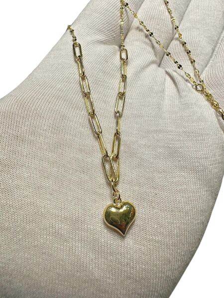 İtalyan Işıltılı Ataç Zincir Taşsız Kalp Çok Şık Günlük Altın Kolye