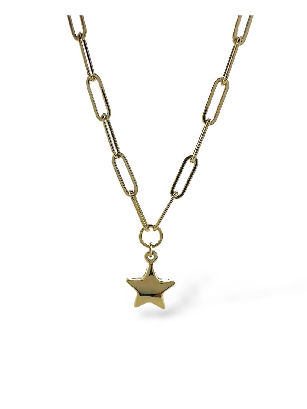 İtalyan Işıltılı Ataç Zincir Taşsız Yıldız Çok Şık Günlük Altın Kolye