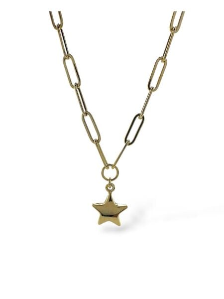 İtalyan Işıltılı Ataç Zincir Taşsız Yıldız Çok Şık Günlük Altın Kolye