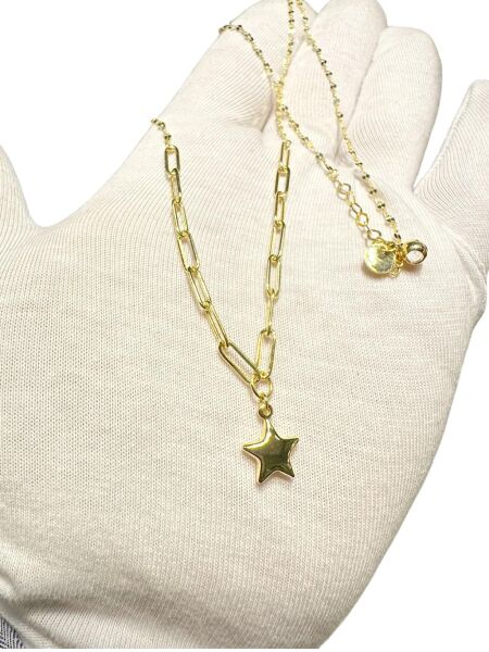 İtalyan Işıltılı Ataç Zincir Taşsız Yıldız Çok Şık Günlük Altın Kolye