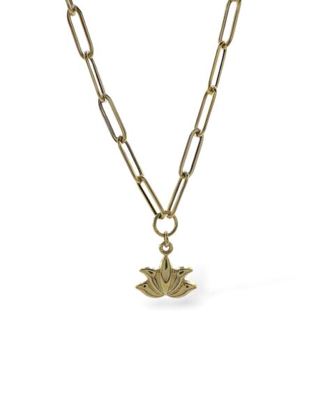 İtalyan Işıltılı Ataç Zincir Lotus Çiçeği Çok Şık Günlük Altın Kolye