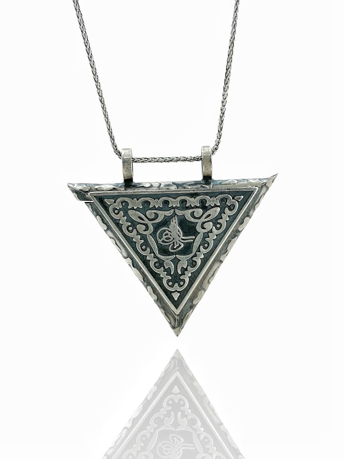 925 Ayar Gümüş Muska Muskalık 4 cm Ebat 60 cm Zincir Kolye