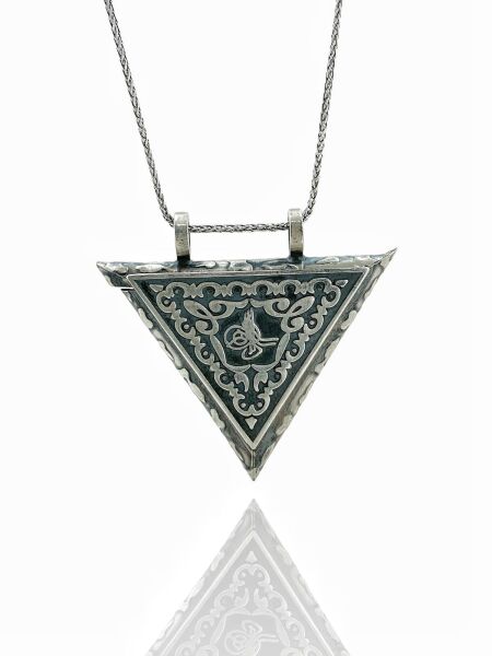 925 Ayar Gümüş Muska Muskalık 4 cm Ebat 60 cm Zincir Kolye