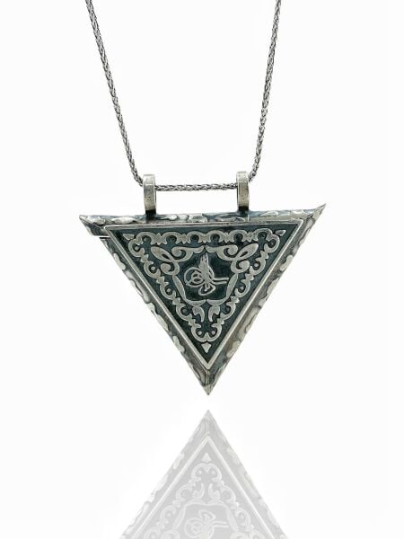 925 Ayar Gümüş Muska Muskalık 4 cm Ebat 60 cm Zincir Kolye