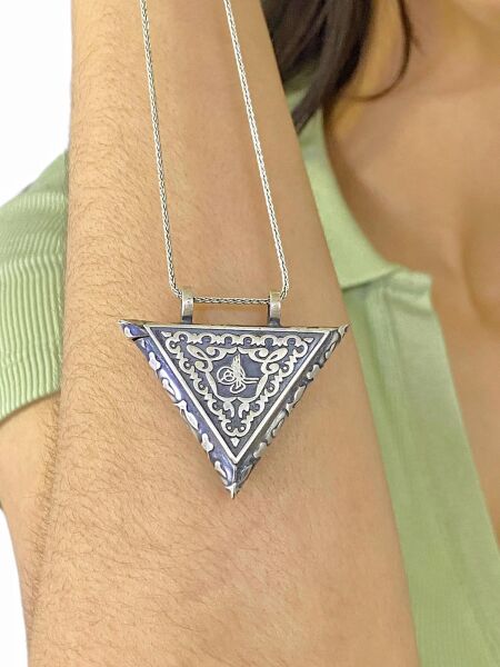 925 Ayar Gümüş Muska Muskalık 4 cm Ebat 60 cm Zincir Kolye