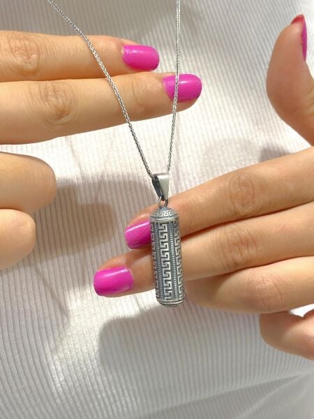 925 Ayar Gümüş Muska Muskalık Küp Silindir Model Kolye