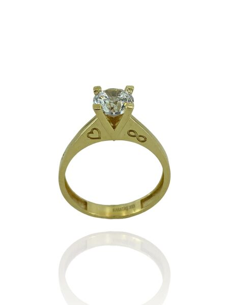 2 Karat 6 mm Zirkon Kalp Sonsuzluk Tek Taş Altın Yüzük
