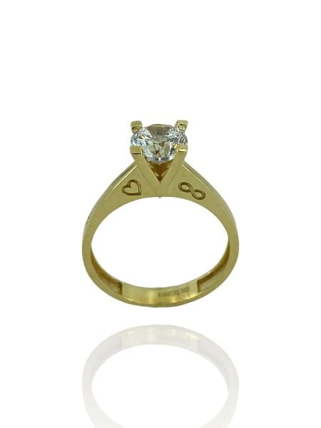 2 Karat 6 mm Zirkon Kalp Sonsuzluk Tek Taş Altın Yüzük