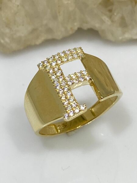 14 Ayar Altın F Harfli Üst Kalite Trend Harf Yüzük