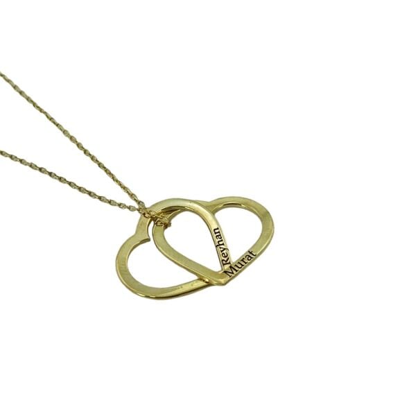 Çift Kalp 2 İki İsimli Altın Renk 925 Gümüş İsim Kolye