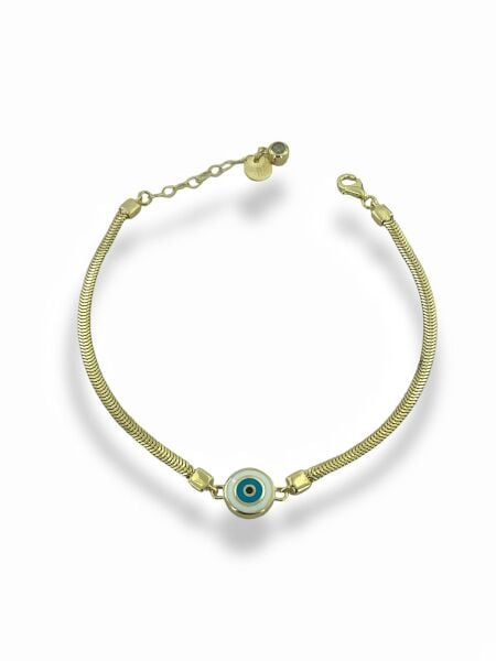 8 Ayar Nazar Göz Boncuk Yassı Zincir Altın Bileklik