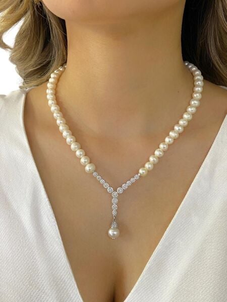 925 Gümüş Doğal İnci Altın Model Yeni Çok Şık İncili Set Takım