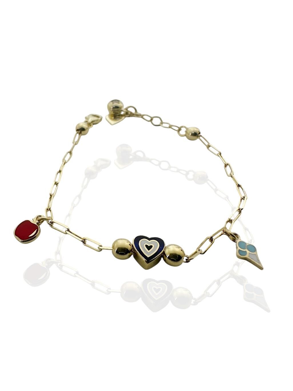 Elma Dondurma Kalp Nazar Çocuk Bilekliği 14 Ayar Altın Bileklik