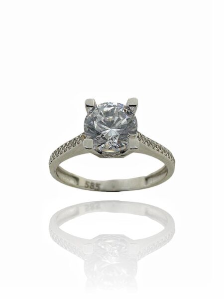 Üst Kalite Beyaz Altın 1 Karat Tektaş Yüzük