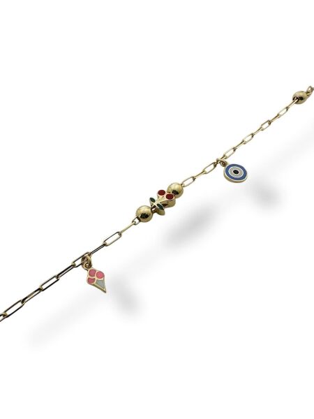 Kiraz Dondurma Nazar Çocuk Bilekliği 14 Ayar Altın Bileklik