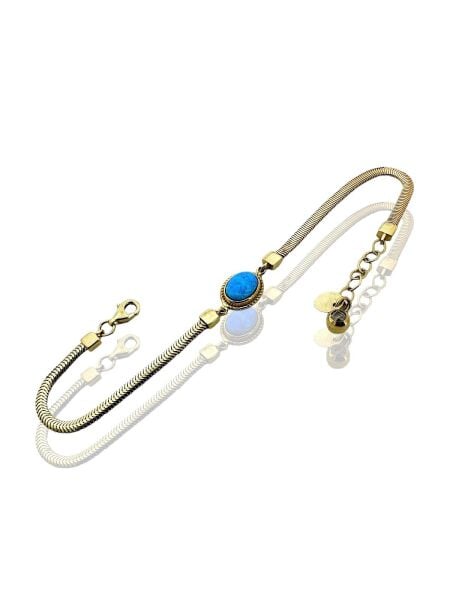 Mavi Opal Şans Taşı İtalyan Balık Sırtı Zincir 14 Ayar Altın Bileklik