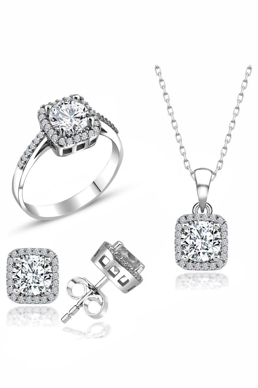 Sertifikalı 2.00 Baget Swarovski Taşlı 925 Gümüş Set Takım