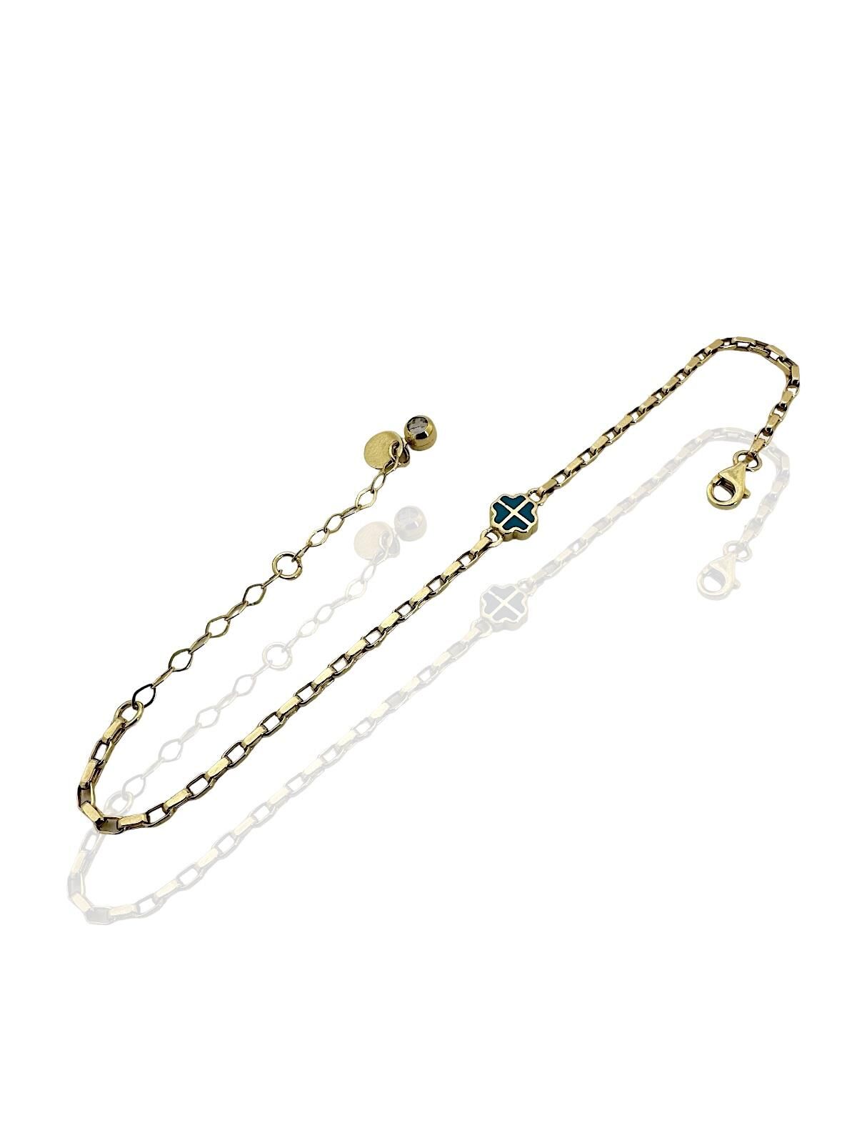 Mavi Beyaz Mineli Minik Yonca Altın Bileklik 14 Ayar