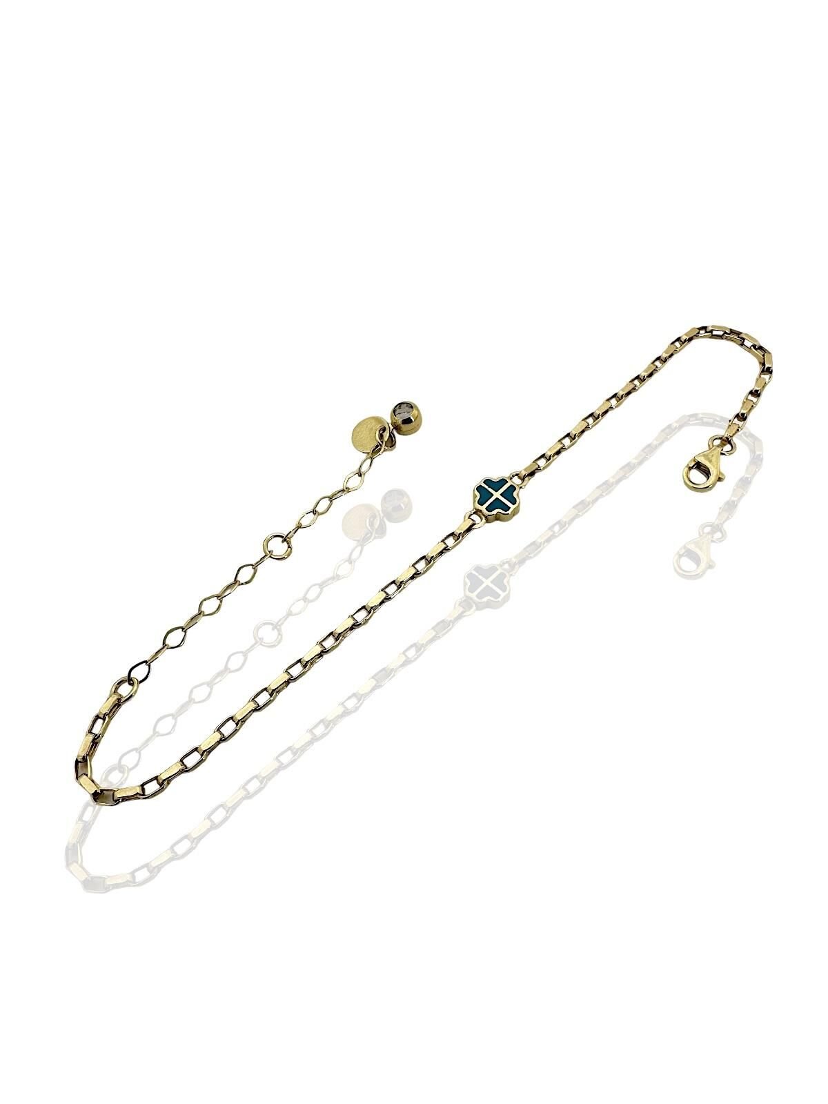 Mavi Beyaz Mineli Minik Yonca Altın Bileklik 14 Ayar