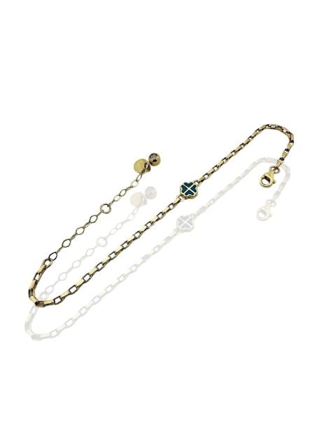 Mavi Beyaz Mineli Minik Yonca Altın Bileklik 14 Ayar