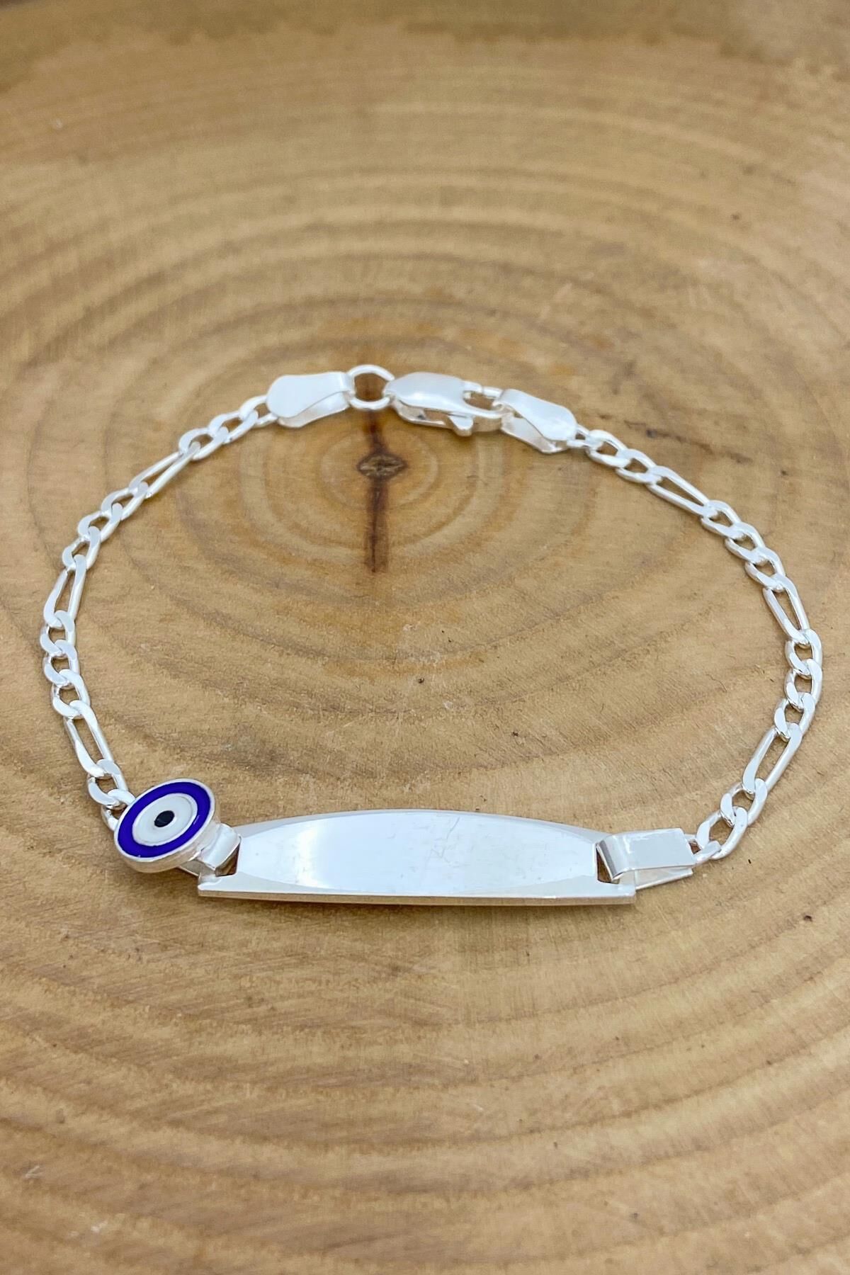 Çocuk Künyesi Nazar Boncuklu 925 Gümüş Künye Bileklik