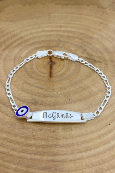 Çocuk Künyesi Nazar Boncuklu 925 Gümüş Künye Bileklik