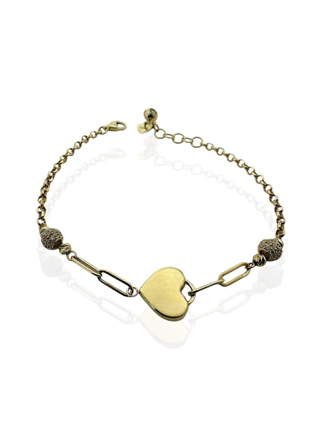 Üst Kalite İtalyan Zincir Kalpli Dorika Taşlı Altın Bileklik