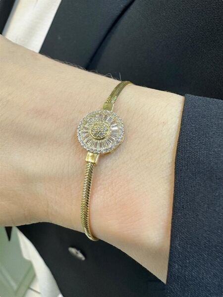 Baget Pırlanta Modeli Balıksırtı 14 Ayar Altın Bileklik