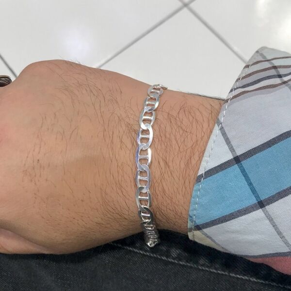 7 mm Taşsız Gurme Sade Şık Kalın Gümüş Erkek Bileklik